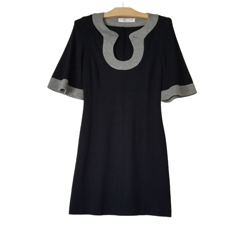 Trina Turk Womens 2 Knit Dress Bell Sleeves Career Stretch Black Gray